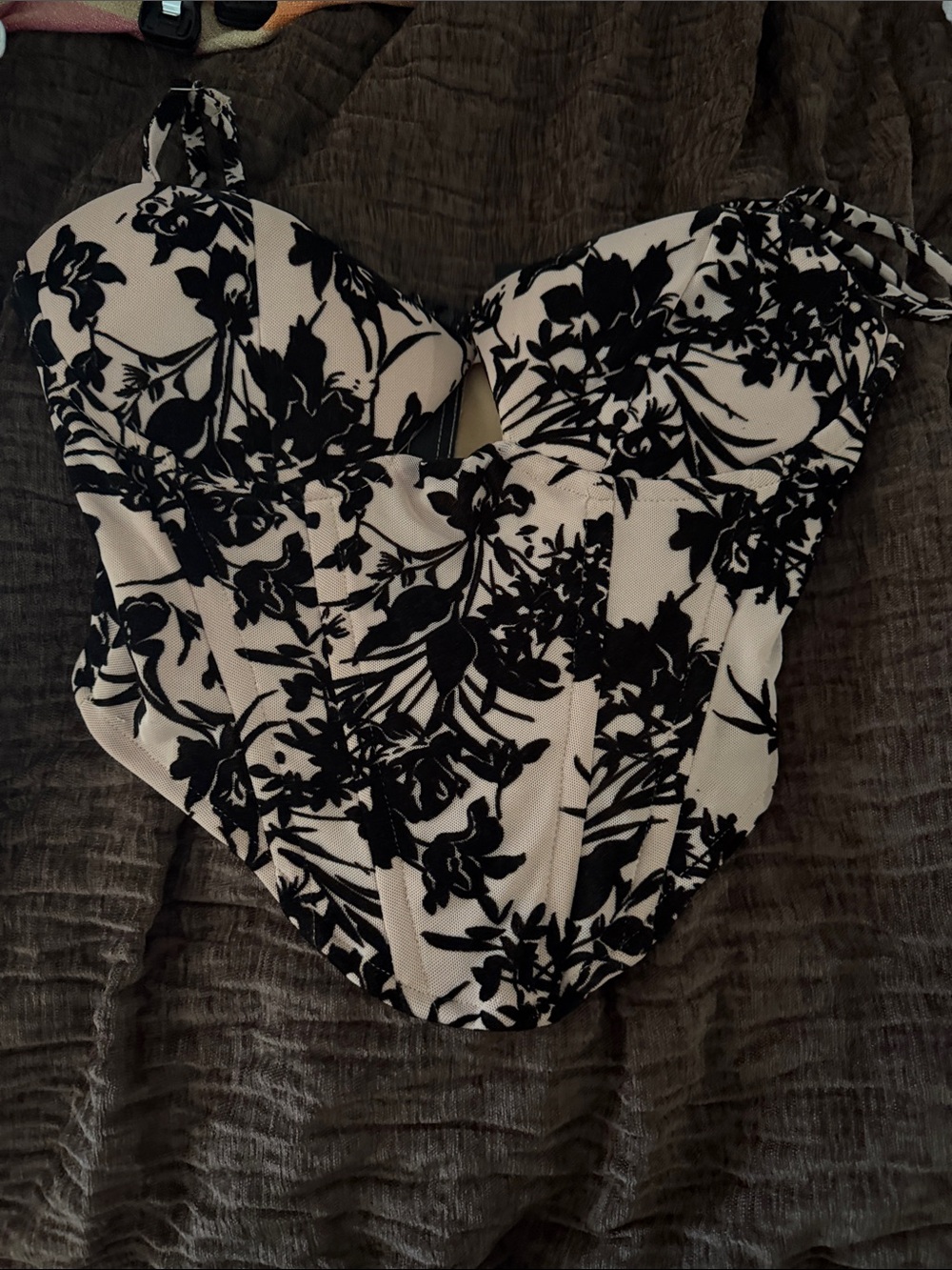 Windsor Black and White Floral Bustier Bodysuit